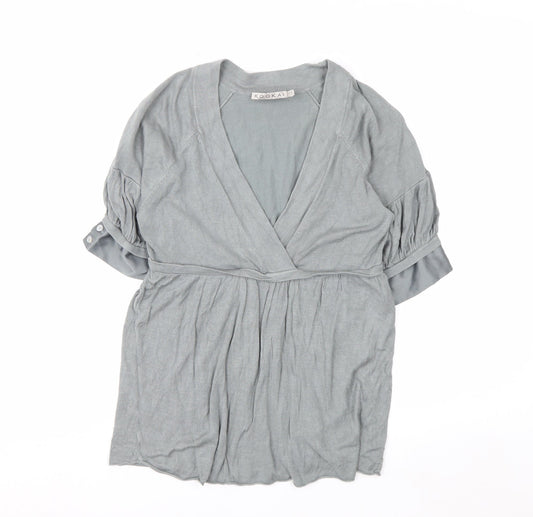 Kookai Women’s Grey Wrap Knit Short Sleeve Jumper Size 8