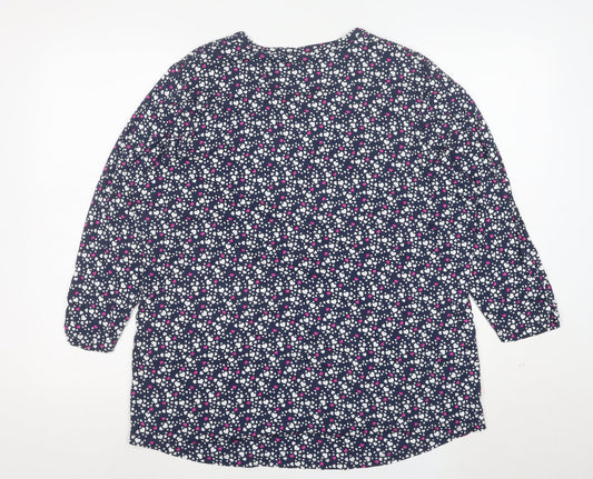 M&Co Womens Navy Heart Print Button-Up Long Sleeve Tunic Top Size 20