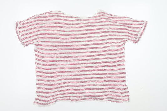 Marks and Spencer Women’s Pink Striped Linen T-Shirt Size 18
