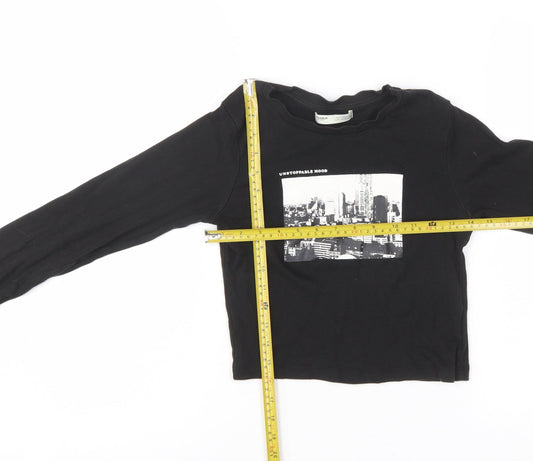 Pull&Bear Women's Black Cropped Long Sleeve Cotton T-Shirt Size S