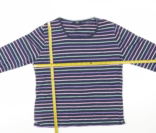 Isle Essentials Womens Multicoloured Striped Cotton 3/4 Sleeve Top Size 14