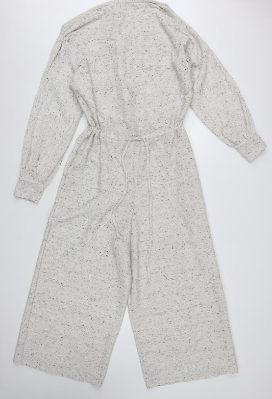 Additional front view of ASOS DESIGN Women’s Ivory Fleck Knit Wide-Leg Jumpsuit UK 10