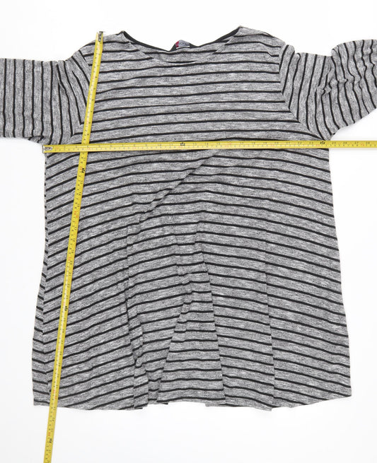 Yours Women Grey Striped 3/4 Sleeve Tunic Jumper Size 22