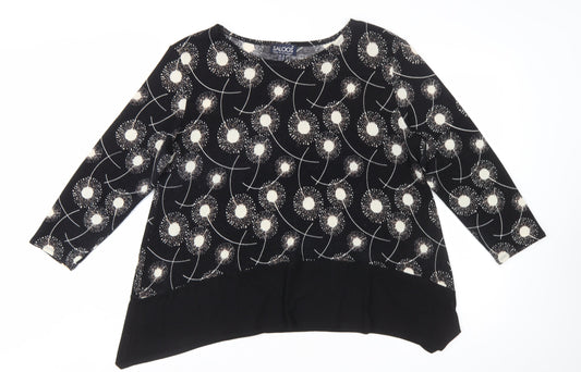 Saloos Women Black Dandelion Print Long Sleeve Tunic Jumper Size 18