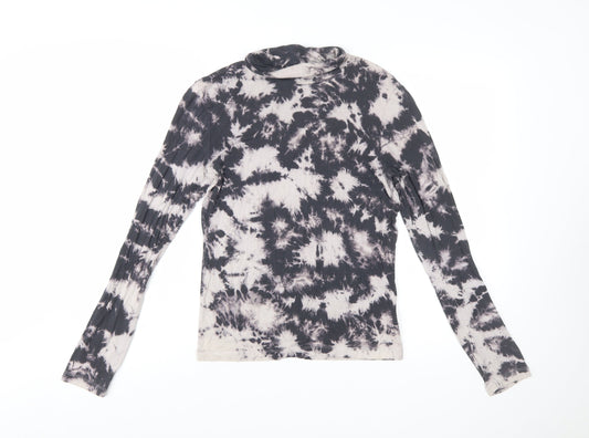 Brave Soul Women's Black Tie Dye Roll Neck Long Sleeve Jersey Top M
