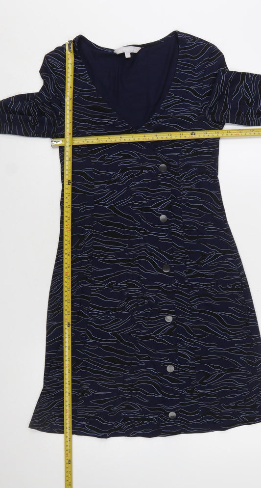 Red Herring Womens Blue Animal Print Button Down Shift Dress Size 10