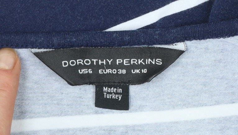 Brand and care label for Dorothy Perkins Women Blue Striped Fit & Flare Dress UK 10