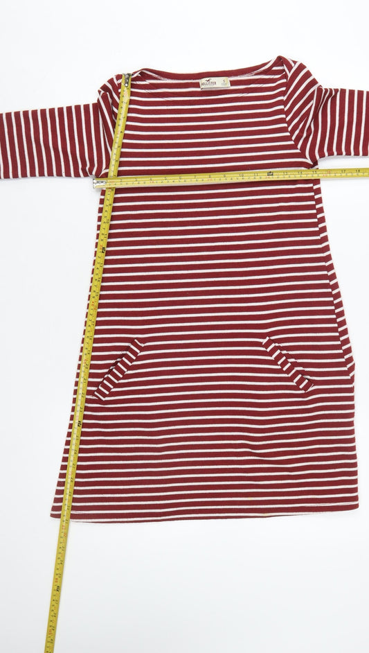 Hollister Women’s Red Striped Shift Dress Size S Long Sleeve Casual