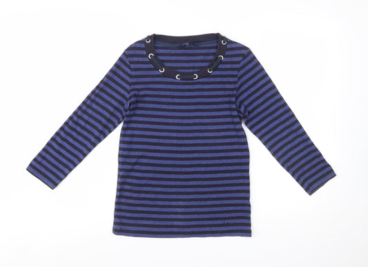 Maine New England Womens Blue Striped Long Sleeve T-Shirt Size 10