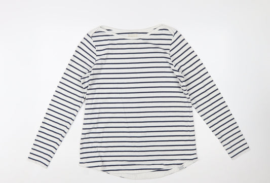 Fat Face Women Ivory Striped Long Sleeve Cotton T-Shirt Size 12