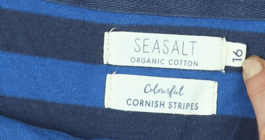 Seasalt Women’s Blue Striped 3/4 Sleeve Organic Cotton T-Shirt Size 16