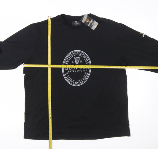 Guinness Men's Black Long Sleeve Cotton T-Shirt XL-2XL Beer Logo