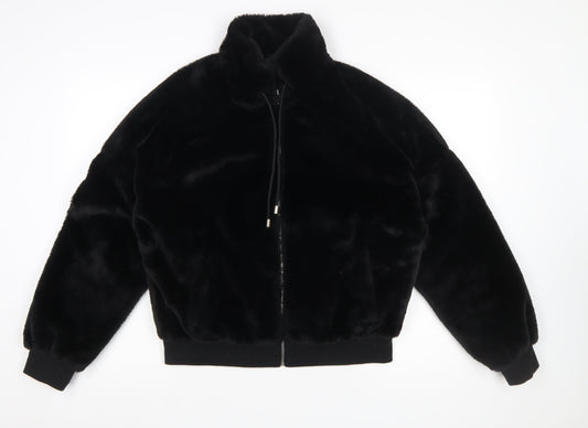 Missguided Women Black Faux Fur Bomber Jacket UK 12 Tall