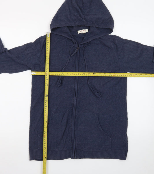Fat Face Women's Blue Hooded Full Zip Cotton Wool Knit Jumper Size 12