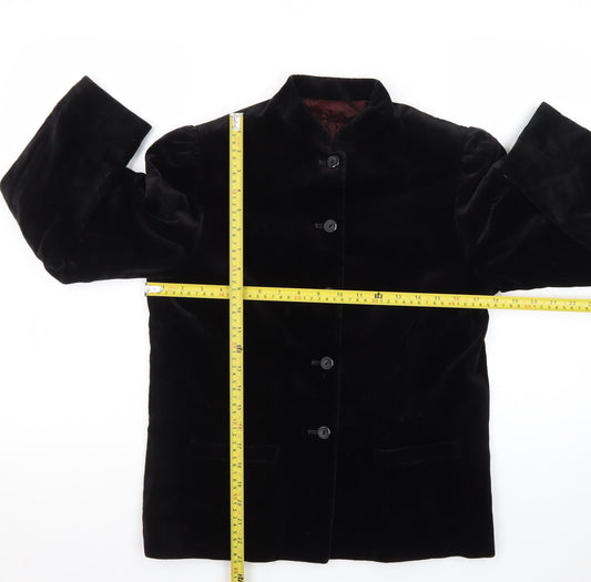 Reldan Womens Black Velvet Blazer Size 12 Classic Buttoned Jacket