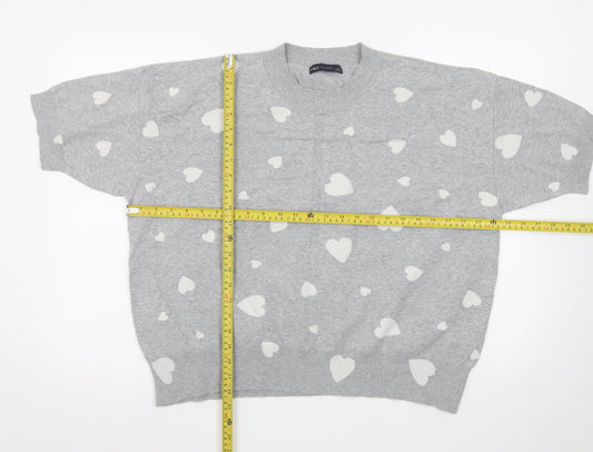 Marks and Spencer Women Grey Heart Print Short Sleeve Jumper XL
