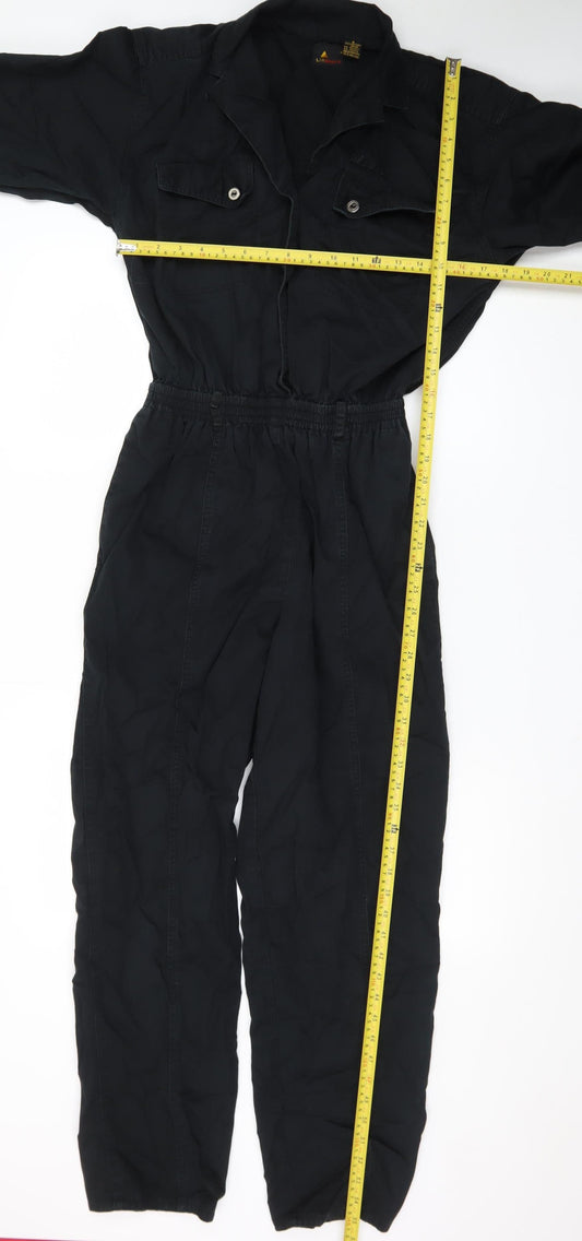 Lizsport Women's Black Cotton Jumpsuit Size S Long Sleeve Zip Waisted