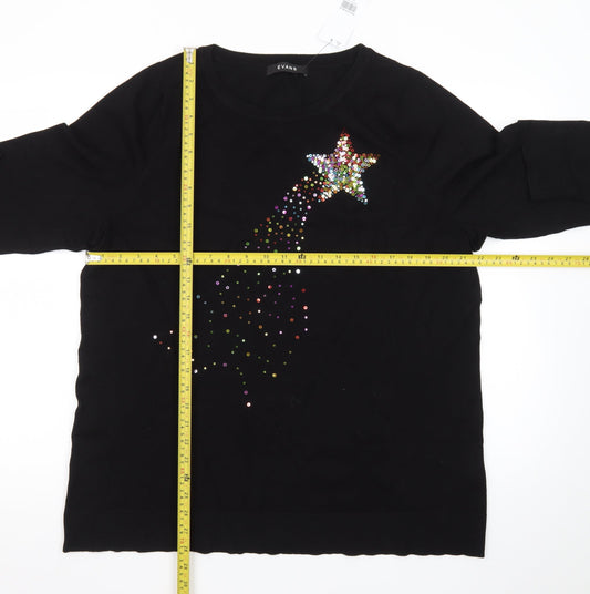 Evans Womens Black Size 18 Rhinestone Star Pullover Jumper