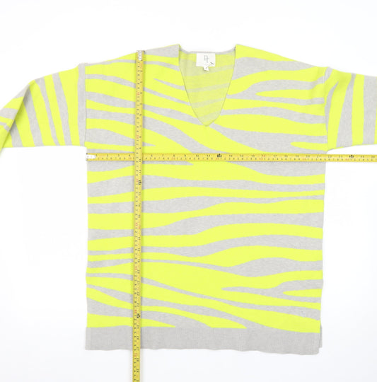 Next Women Grey Yellow Animal Print V-Neck Jumper Size 12