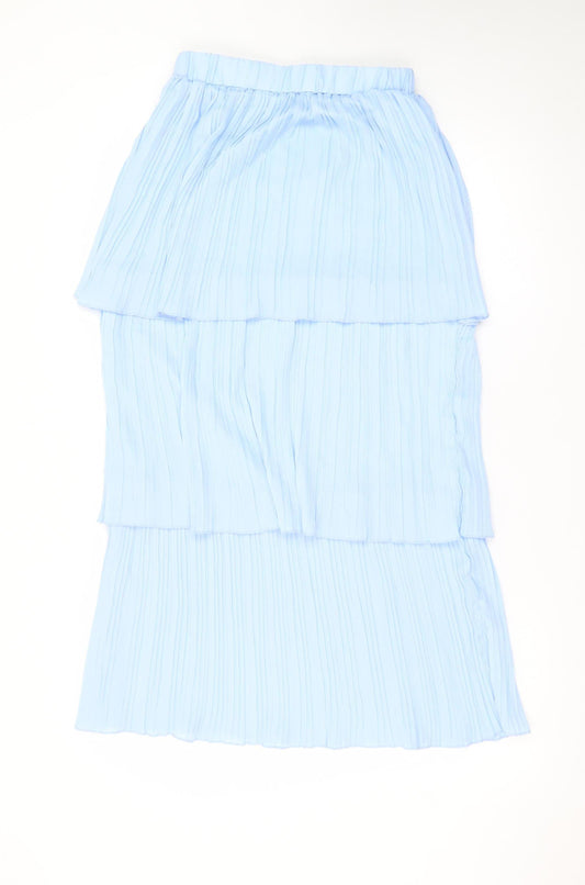 ELLI WHITE Womens Blue Pleated Layered Midi Skirt S