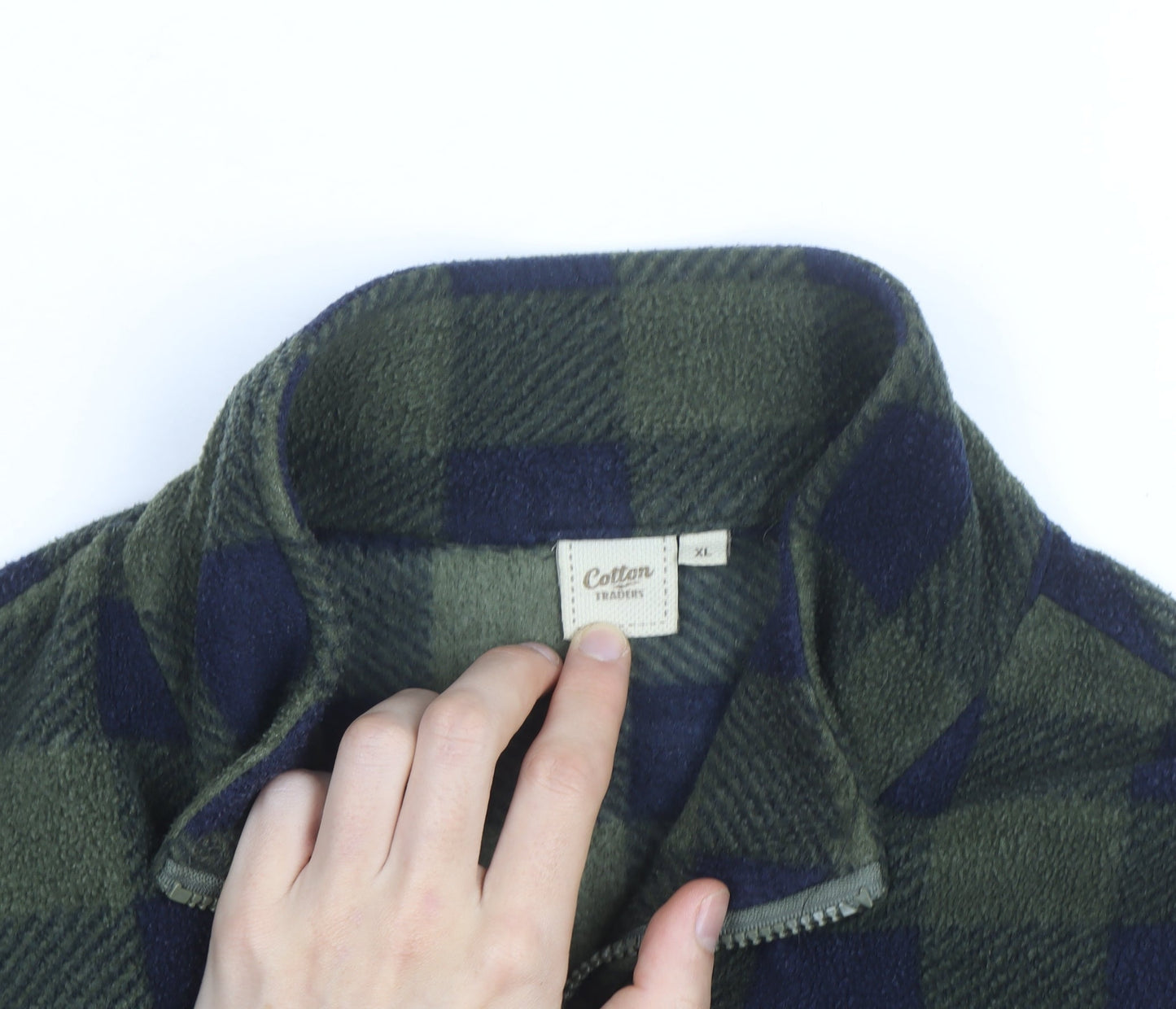 Cotton Traders Men's Green Check Fleece Full Zip Jacket XL