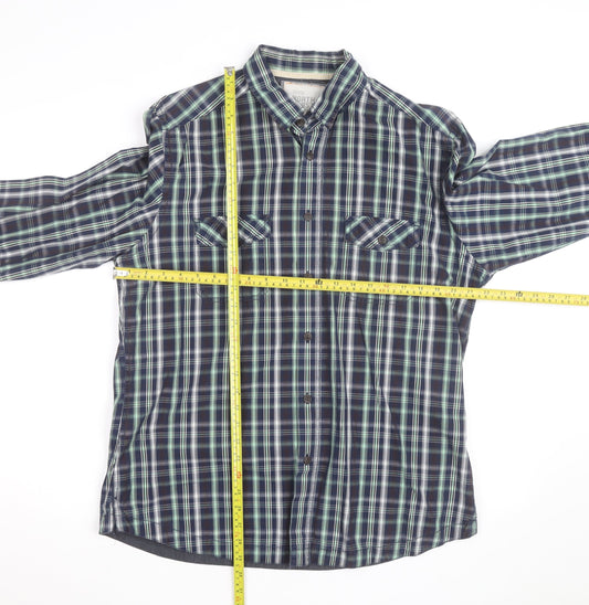 Marks and Spencer Men's Blue Plaid Cotton Button-Up Shirt L