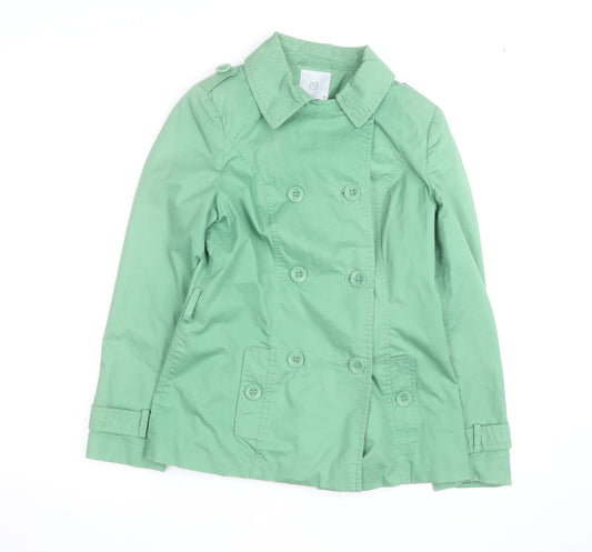 TU Women Green Cotton Trench Coat Size 10 Mid-Length Classic Style
