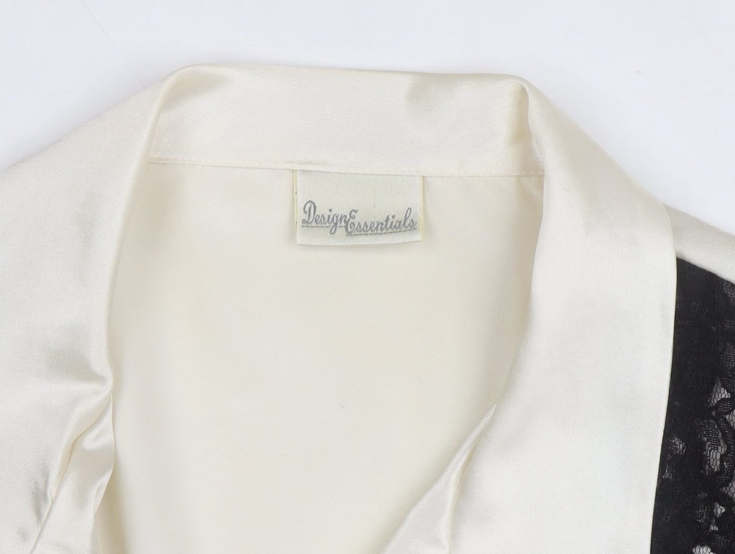Design Essentials Women's Ivory Satin Blouse with Black Lace Overlay Size 20
