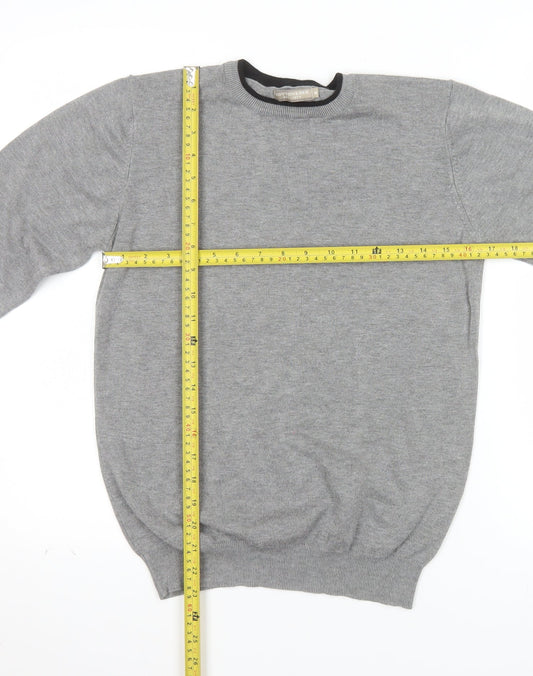 Cotton & Silk Men's Grey Crew Neck Pullover Jumper M