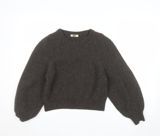Uniqlo Women Brown Wool Chunky-Knit Crew Neck Jumper XS