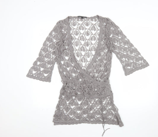 Marks and Spencer Women’s Grey Open-Knit Wrap Jumper M