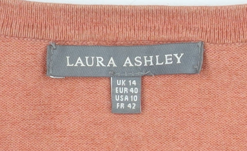 Laura Ashley Women's Orange Cotton Knit Cardigan Size 14