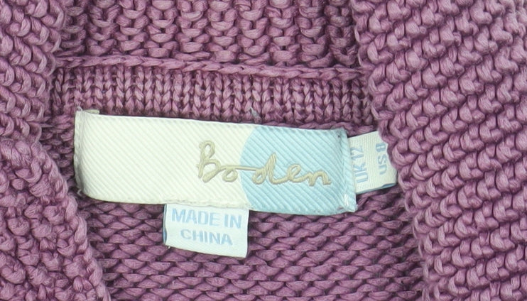 Boden Women Purple Collared Long Cardigan Knit Size 14 Cotton