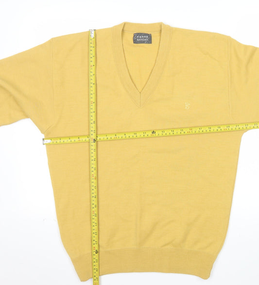 Pierre Sangan Men's Yellow Wool Blend V-Neck Jumper Size M