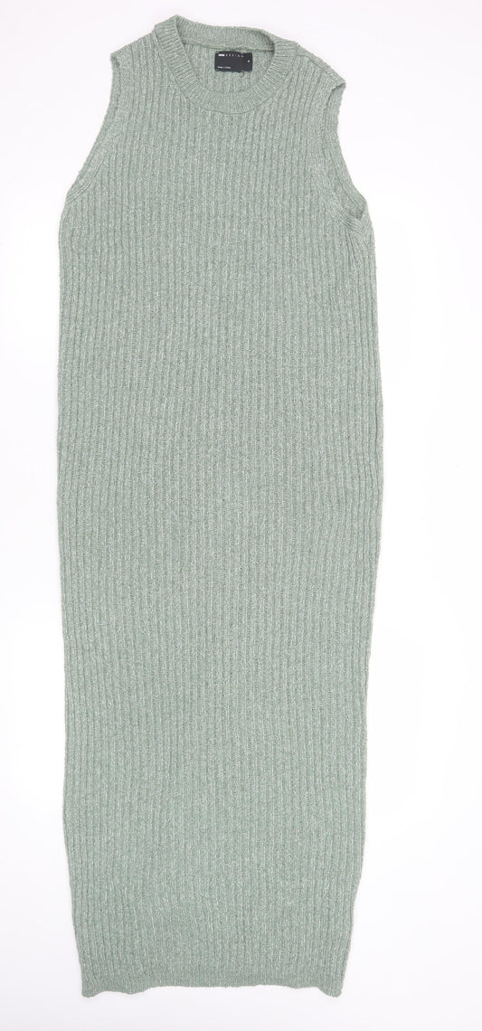 Additional front view of ASOS DESIGN Women’s Green Sleeveless Ribbed Knit Bodycon Midi Dress, size UK 12-14