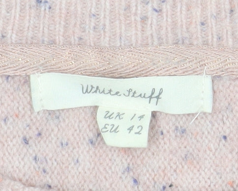 White Stuff Women's Pink Wool Blend Crew Neck Jumper Size 14