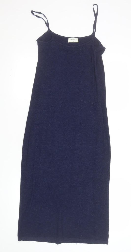 Additional front view of Kaliko Women’s Blue Viscose Slip Dress, size UK 12, Sleeveless Stretch Knit