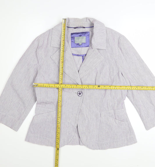 Marks and Spencer Per Una Women Purple Striped Blazer Size 12 Cotton Linen