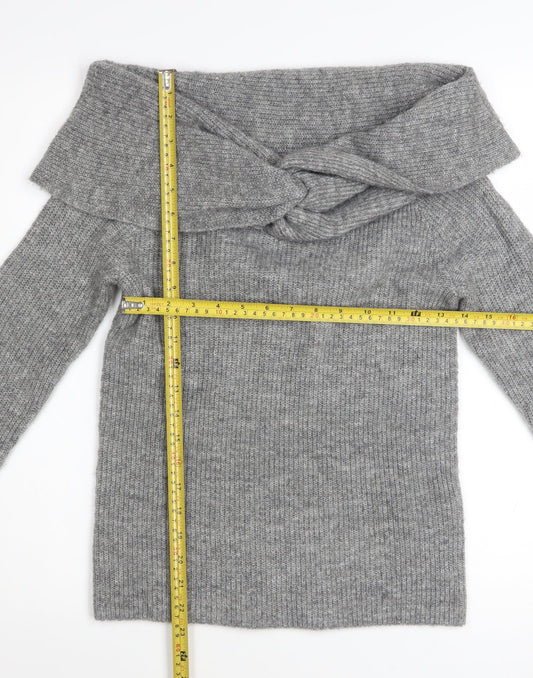 H&M Women’s Grey Off Shoulder Rib Knit Jumper Size 12