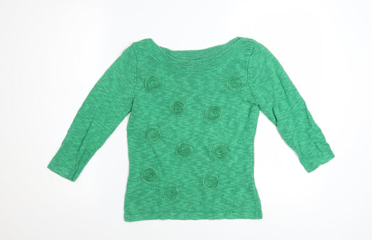 Minuet Womens Green 3/4 Sleeve Boat Neck Linen Cotton Jumper Size 10