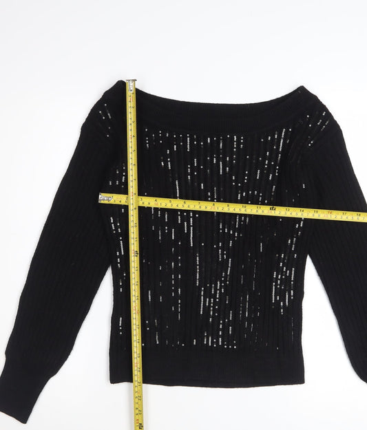 Next Women's Black Sequin Boat Neck Pullover Jumper XS