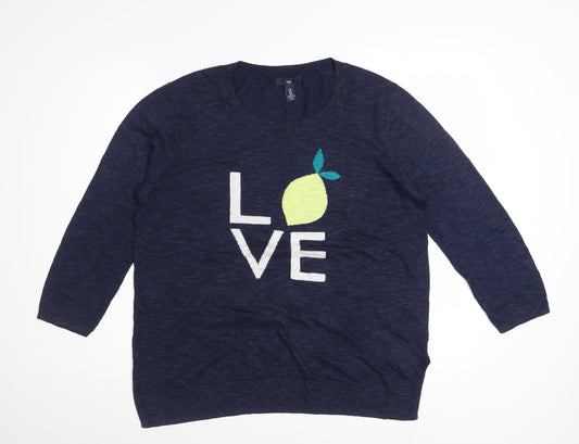 Gap Women's Blue Love Graphic Pullover Jumper Size M