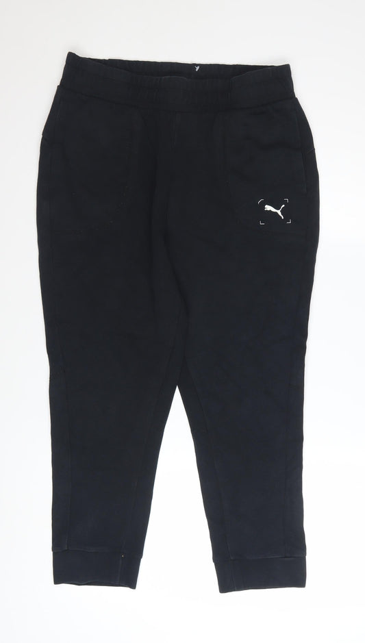 Additional front view of Puma women’s black jogger trousers, size M, fleece athletic pants