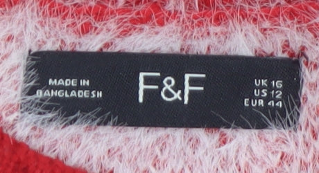 F&F Women's Red Christmas Reindeer Fair Isle Jumper Size 16