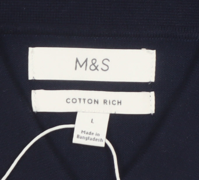 Marks and Spencer Men's Blue Cotton Polo Shirt Size L