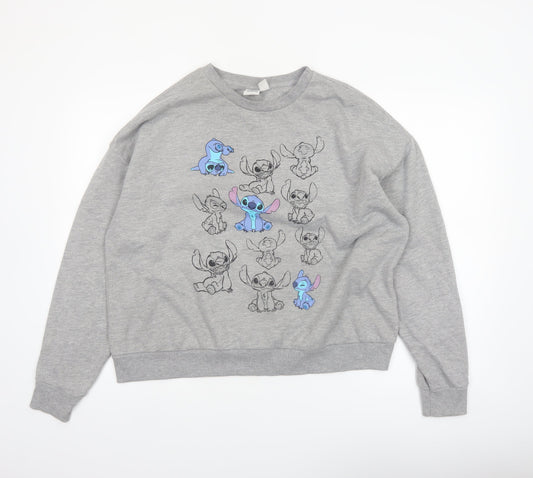 Front view of Disney Women Grey Lilo & Stitch Graphic Sweatshirt, size L