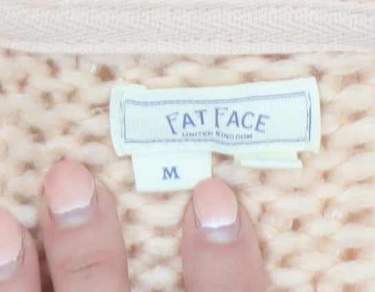 Fat Face Women Beige Chunky Knit Cardigan M Acrylic Wool Alpaca