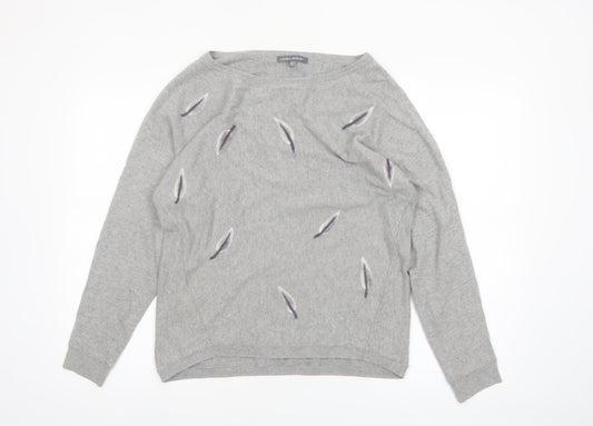 Laura Ashley Women Grey Feather Knit Pullover Jumper Size 10