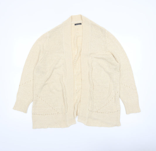 Roman Women Beige Long Sleeve Open Knit Cardigan Size 14