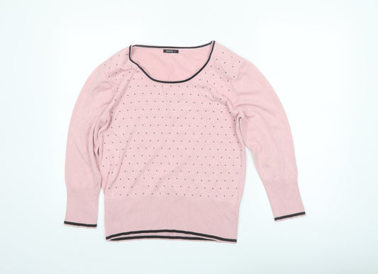 Roman Women Pink Polka Dot Scoop Neck Long Sleeve Jumper Size 14